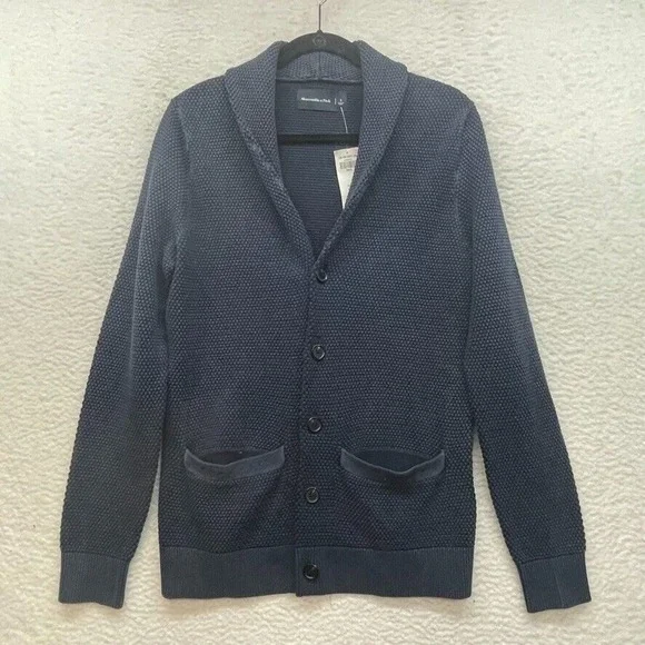 Abercrombie and Fitch Sweater Mens Small Blue Cardigan Casual Pockets Knit  Prep